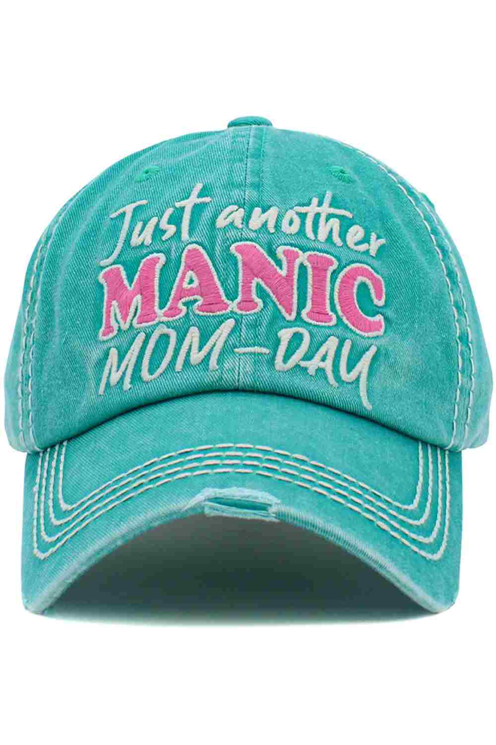 Turquoise The JUST ANOTHER MANIC MOM-DAY Vintage Ball Cap adds a fun, relatable slogan to a classic vintage-washed design for an effortlessly cool look. Comfortable and easy to style, it’s perfect for busy mom days, casual outings, and everyday wear.