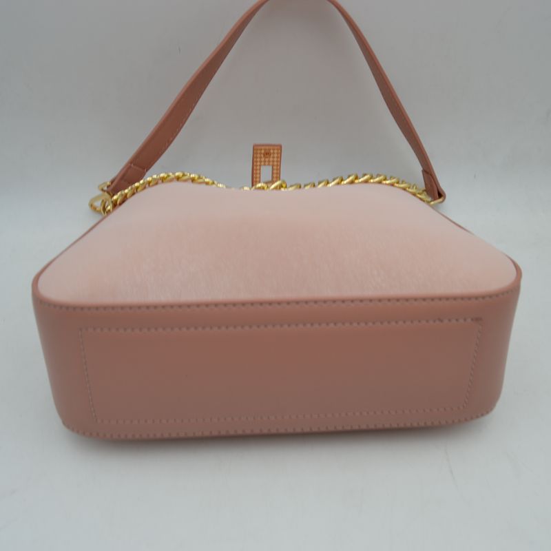 Chain Accent Shoulder Bag with Center Snap Closure - Shoulder Bag