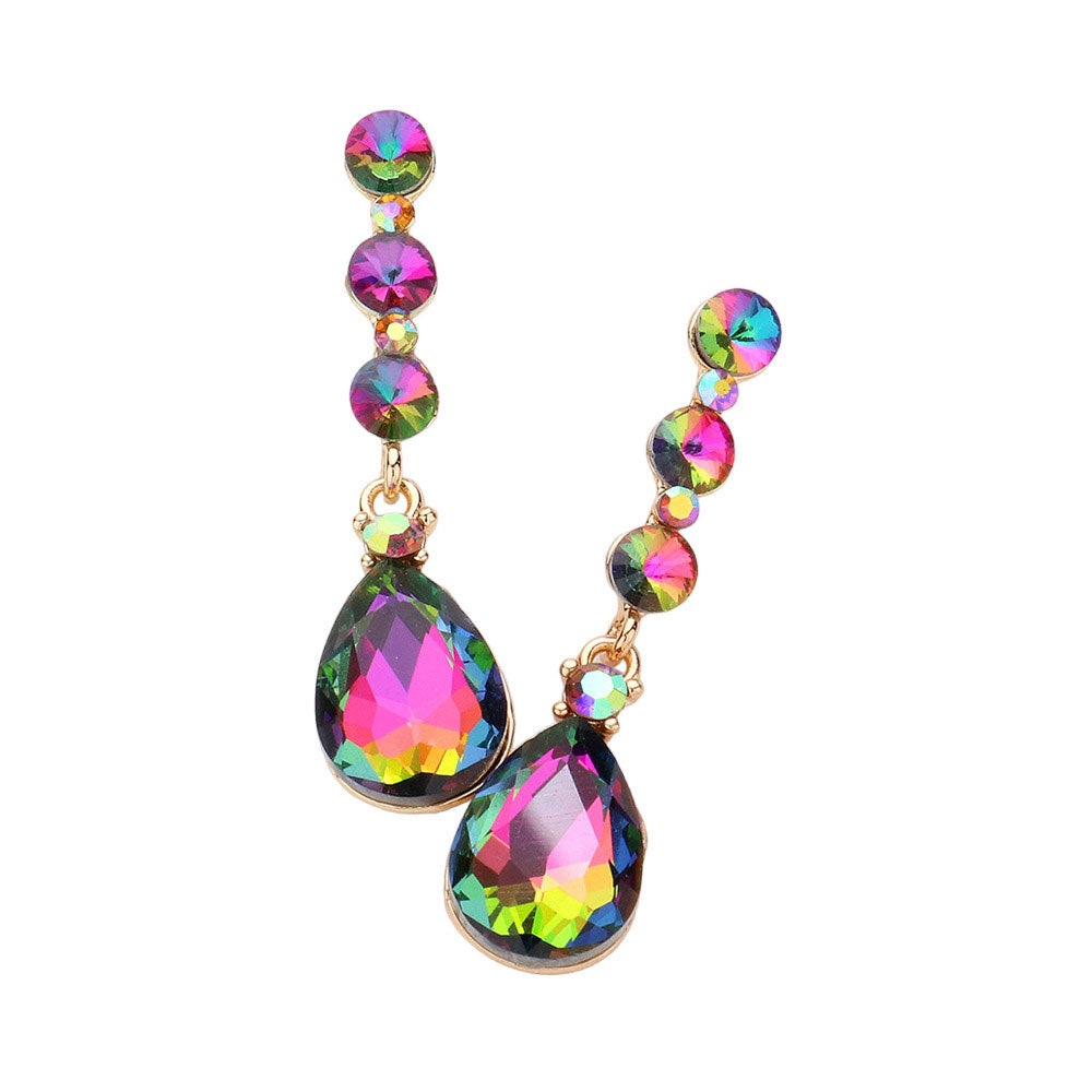 Vitrail Triple Round Stone Teardrop Link Dangle Evening Earrings, look beautiful with these versatile Dangle Evening Earrings. These earrings feature a teardrop dangle design, perfect for dressing up any outfit. Perfect for any occasion. These beautifully designed earrings are suitable as gifts for wives, and mothers.