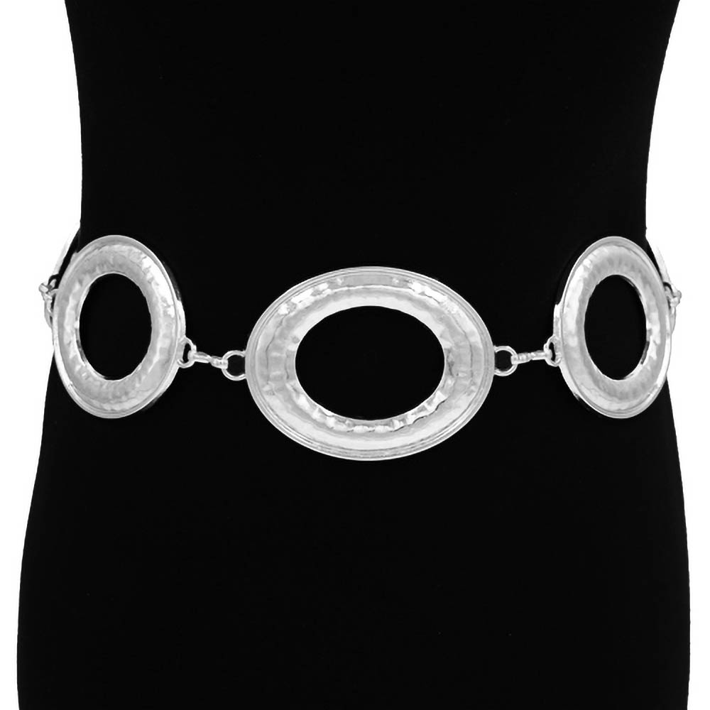Madeline Love Rhodium Bold Hammered Metal Oval Ring Link Waist Chain Belt - Hair Accessories - desc
