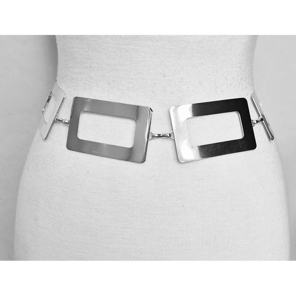 Madeline Love Rhodium Geometric Rectangular Link Waist Chain Belt - Hair Accessories - desc