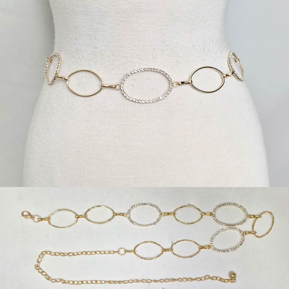 Madeline Love Gold Rhinestone Pave Oval Link Waist Chain Belt - Hair Accessories - desc