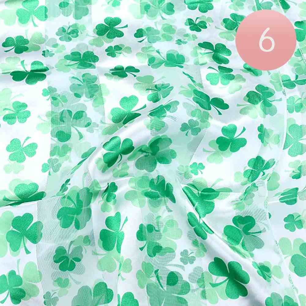 White-6-piece set of Silk Feel Satin St. Patrick's Clover Pattern Printed Scarves adds a touch of elegance to any outfit. Made of high-quality satin, these scarves are soft and smooth to the touch. Perfect for any occasion, these scarves are sure to impress.