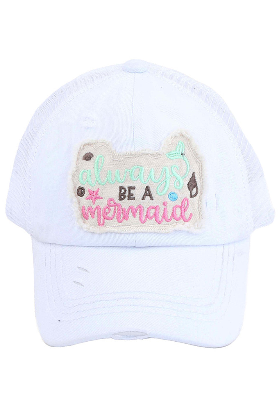 White C.C Always Be a Mermaid Patch Kid Pony Cap combines playful design with functional comfort. Featuring a charming mermaid patch, this cap is crafted to fit kids perfectly, with an adjustable ponytail opening that ensures all-day wearability. Ideal for active children, it offers sun protection while allowing hair to stay comfortably styled. Durable and stylish, it’s a great accessory for everyday adventures.