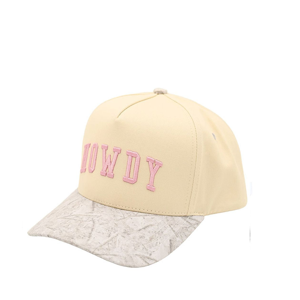 White Camo Add a touch of Western charm to your everyday look with the C.C HOWDY two-tone trucker hat, featuring bold letter embroidery for a confident, laid-back vibe. Designed with a classic baseball cap silhouette and breathable mesh back, it offers comfortable, easy wear from casual outings to sunny days out.