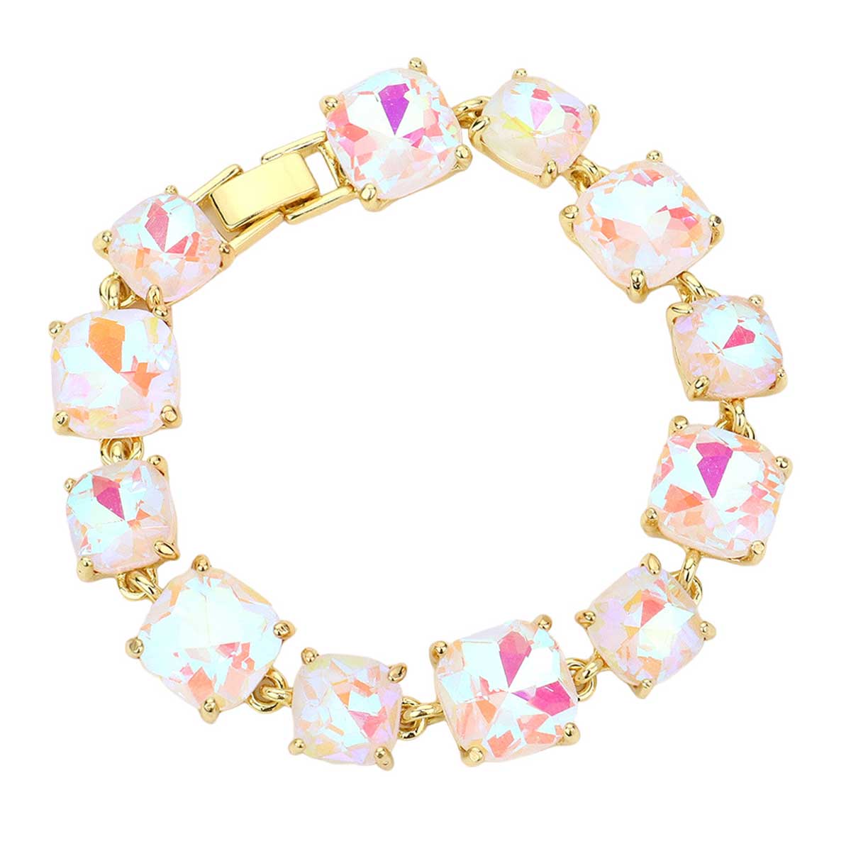 White Cushion Square Stone Link Evening Bracelet, is the perfect accessory for any occasion. Crafted with a diamond-like cut and a gorgeous link pattern, this bracelet is sure to turn heads. This unique design is sure to make look stylish. Crafted with attention to detail, this bracelet will add a touch of glamour to attire.