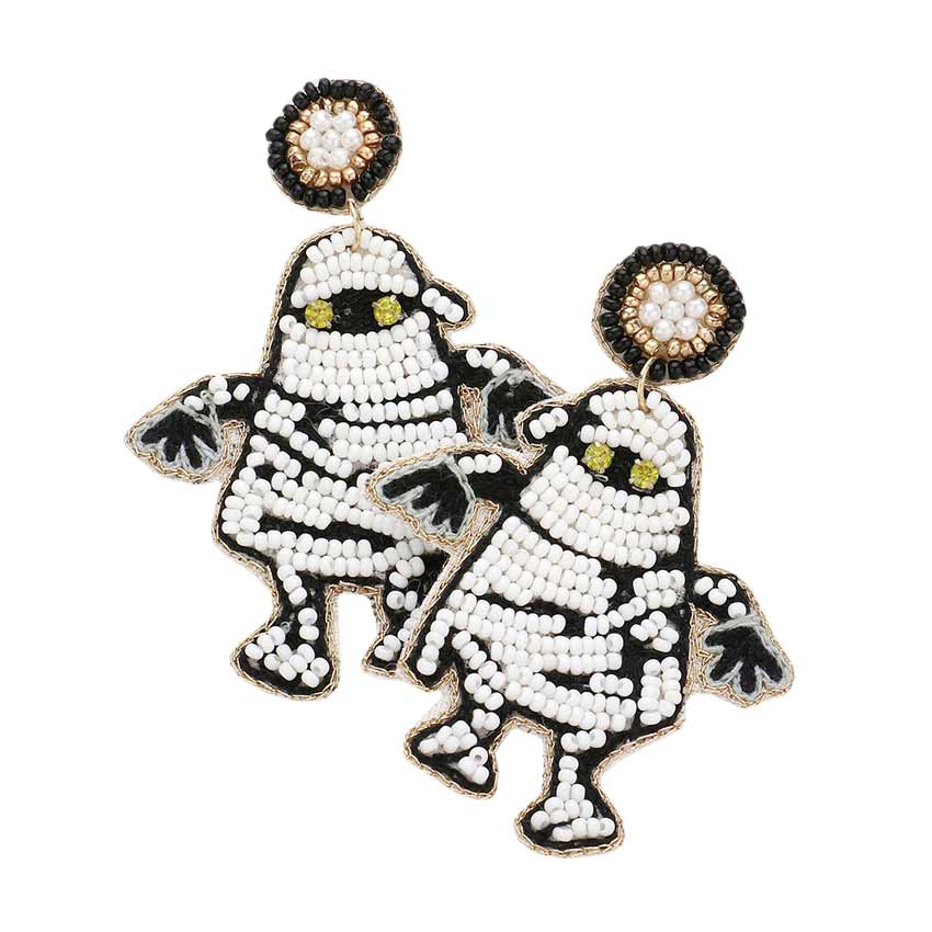 White Felt Back Seed Beaded Mummy Dangle Earrings, are fun handcrafted jewelry that fits your lifestyle, adding a pop of pretty color. This pretty & tiny earring will surely bring a smile to one's face as a gift. This is the perfect gift for Halloween, especially for your friends, family, and the people you love and care.