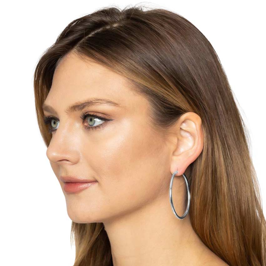 White Gold 14K Gold Dipped 2 Inch Brass Metal Hoop Pin Catch Earrings, enhance your attire with these brass metal hoop pin catch earrings to show off your fun trendsetting style. Turn your ears into a chic fashion statement with these earrings! An excellent choice for wearing at outings, events, or any meaningful occasion.