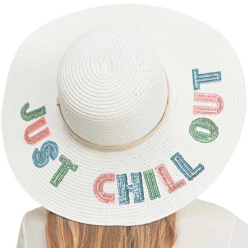 Just Chill Out Sequin Message Straw Panama Sun Hat