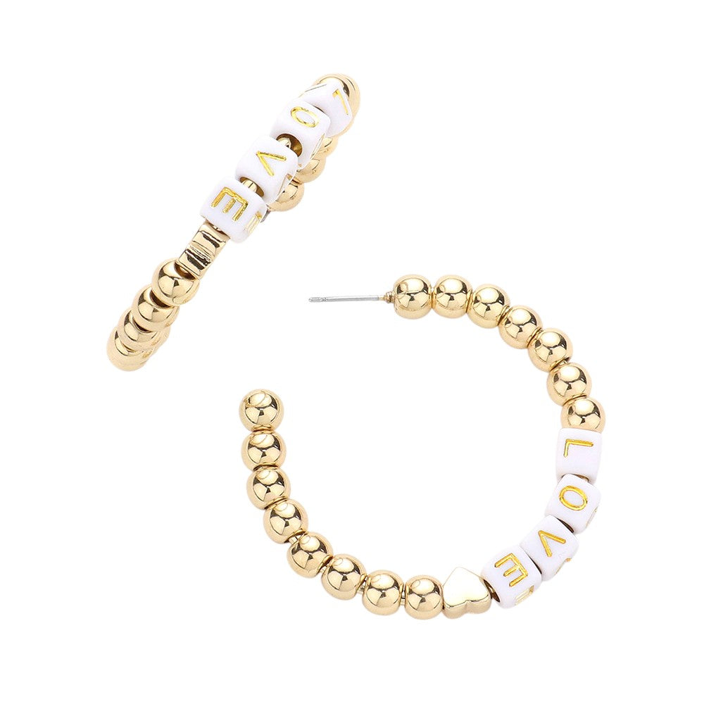 White LOVE Metal Ball Half Hoop Message Earrings are a stylish addition to any outfit. The metal ball half hoop design adds a touch of modern flair, while the LOVE message adds a sweet and romantic touch. Crafted with high-quality materials, these earrings are both fashionable and durable. Perfect for any occasion.