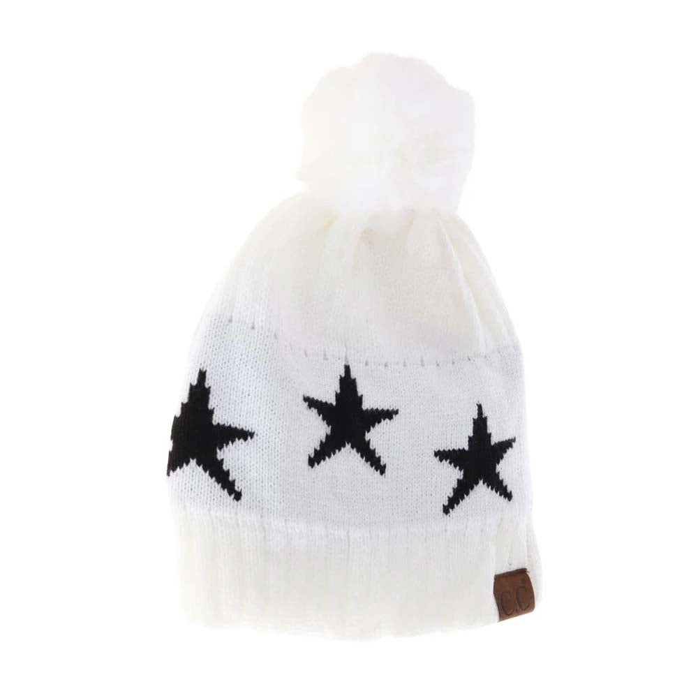 White Star Print Pom C.C Beanie combines style and warmth with its soft, cozy fabric and eye-catching star pattern. Designed for comfort and durability, it features a playful pom pom that adds a touch of charm while keeping you snug during chilly days. Perfect for everyday wear, this beanie offers reliable insulation without sacrificing fashion.