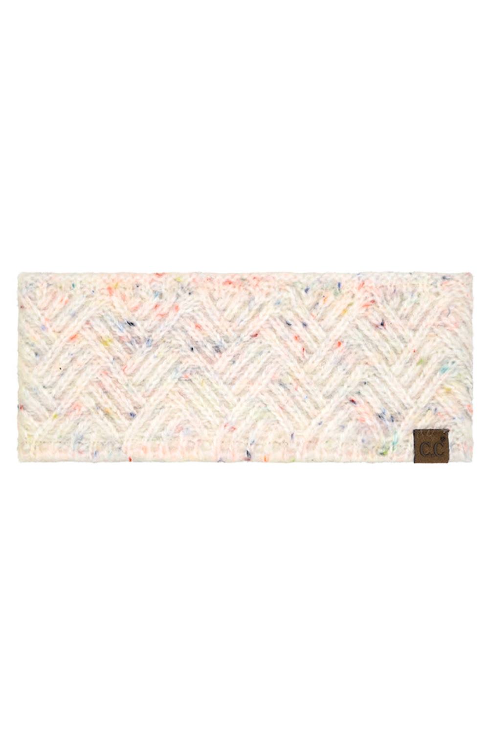 White Stay warm and stylish with this C.C Criss Cross Confetti Headwrap Winter Headband. Crafted from a premium blend of 66% recycled polyester, 24% acrylic, 5% wool, and 5% nylon, this headwrap offers cozy comfort while supporting sustainable fashion. The eye-catching criss cross confetti pattern adds a playful touch to any winter outfit. One size fits most, making it an easy grab-and-go accessory for chilly days.