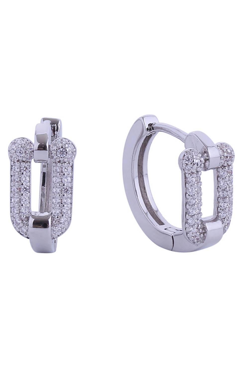 White Gold Elegant huggie hoop earrings featuring a luxurious 14K gold and white dip finish. Adorned with sparkling cubic zirconia pavé detailing for a sophisticated sparkle. Crafted from hypoallergenic brass, these petite hoops measure 1.52cm in diameter perfect for everyday wear or special occasions. Lead and nickel compliant for safe, comfortable wear. A timeless addition to any jewelry collection.