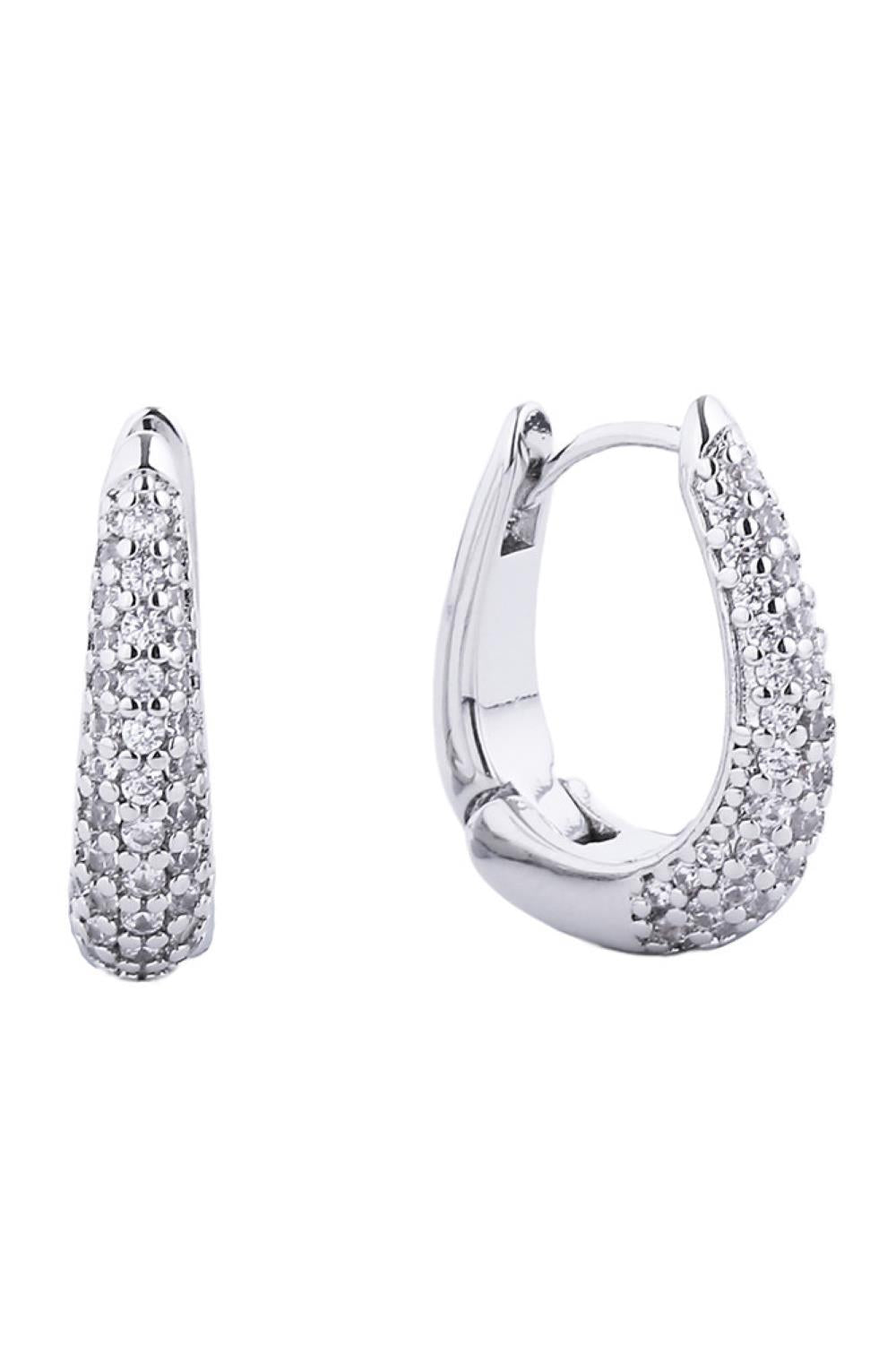 White Gold Elevate your everyday look with these stunning 14K Gold and White Gold dipped huggie hoop earrings. Crafted from hypoallergenic brass and adorned with sparkling cubic zirconia pavé detailing, these versatile hoops offer timeless elegance with a modern edge. Measuring 1.78cm in diameter, they're the perfect size for comfortable all-day wear. Lead and nickel compliant, these earrings are safe for sensitive skin and designed to last. Whether you're dressing up or keeping it casual, these huggie hoop