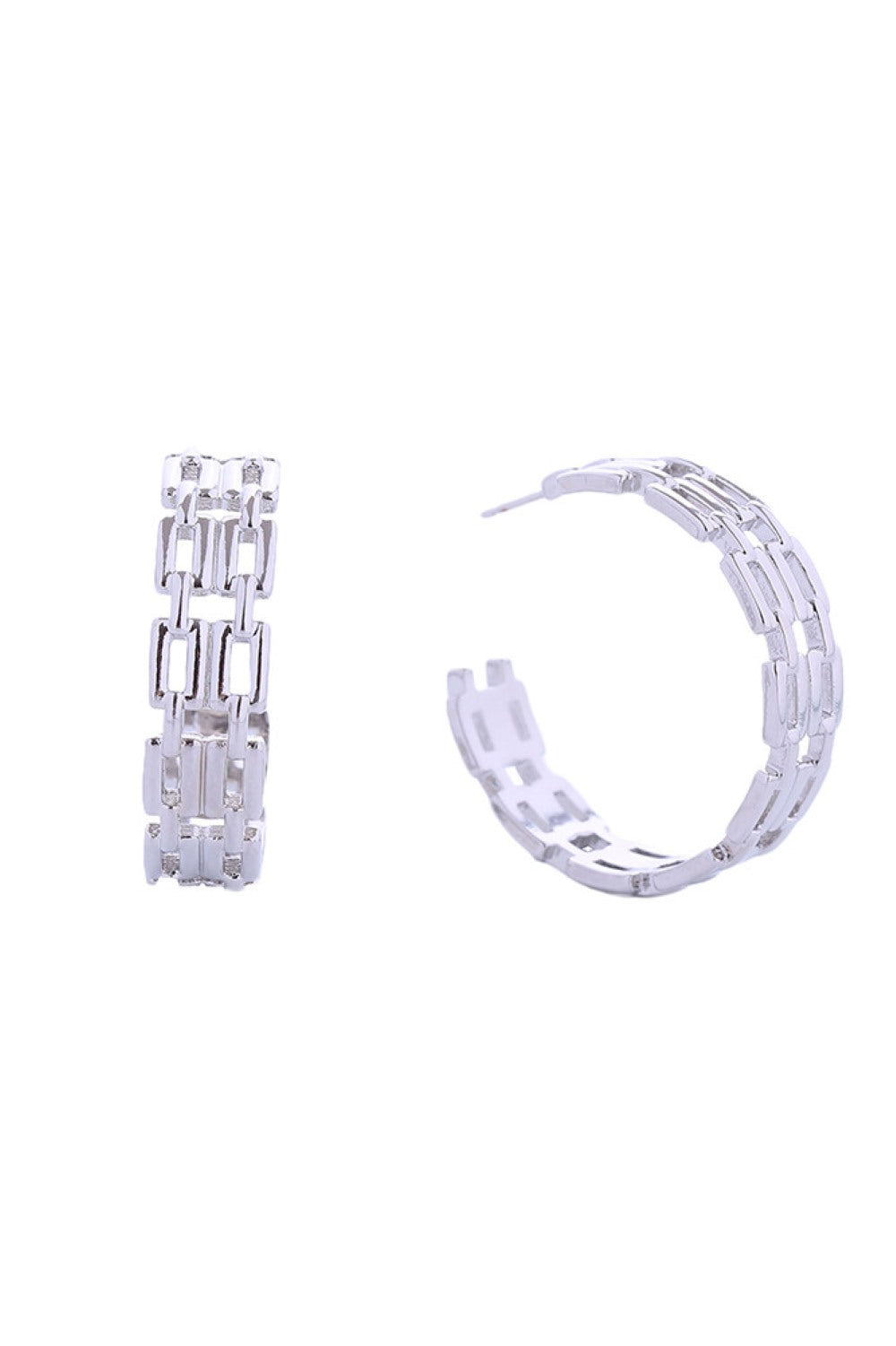 White Gold Elegant double square link post earrings crafted in brass with 14K gold or white gold dipping. Each earring measures 3cm, offering a modern geometric silhouette that complements any style. Hypoallergenic construction ensures comfortable all-day wear. Lead and nickel compliant for safety and peace of mind.