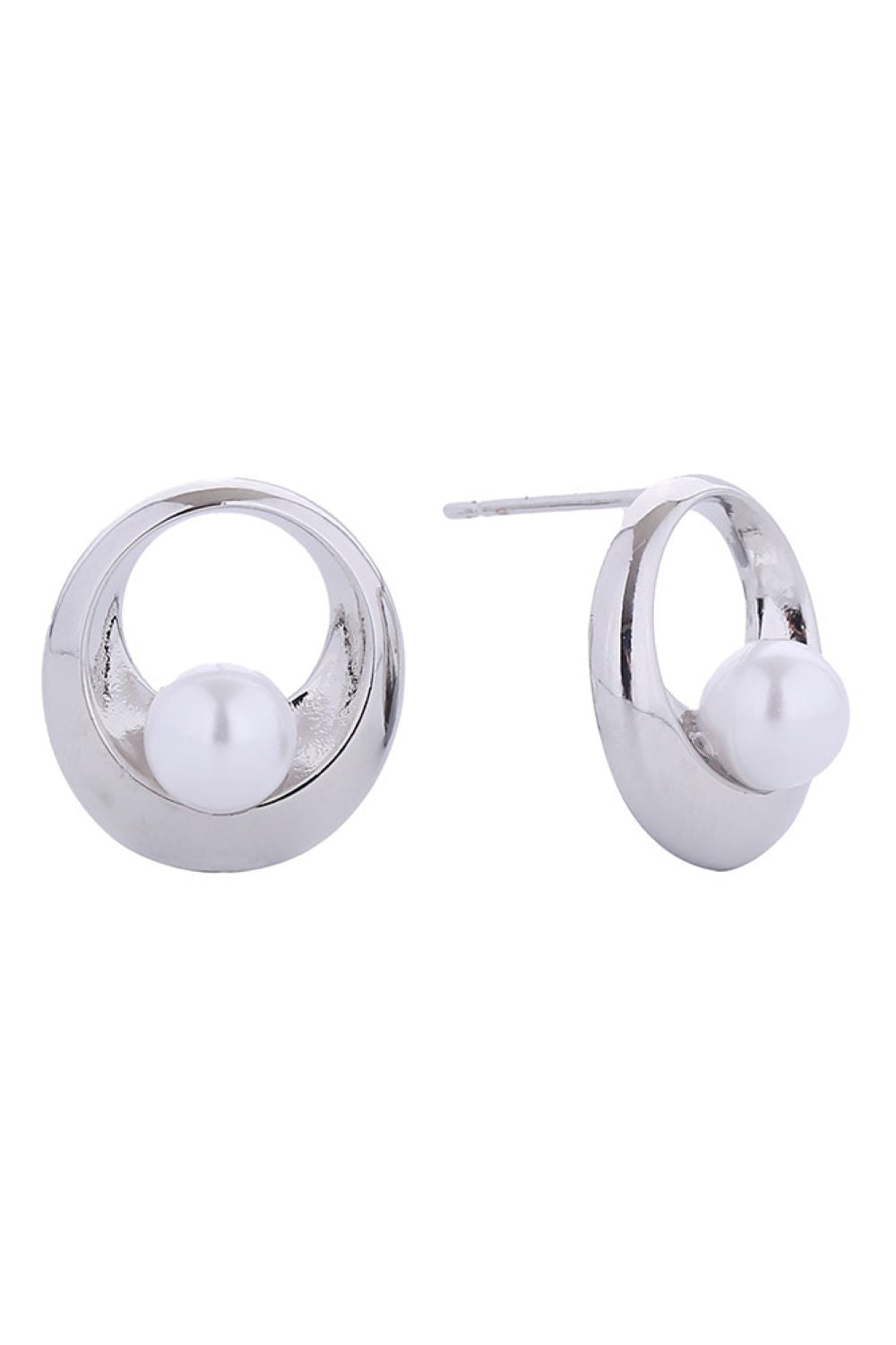 Elegant pearl post earrings featuring a lustrous inner circle design with 14K gold or white gold dipped finishes. Crafted from hypoallergenic brass with a pearl accent, these delicate studs measure 1.7cm and are lead and nickel compliant for sensitive skin. Made in Korea with quality craftsmanship, they're the perfect everyday accessory or thoughtful gift.