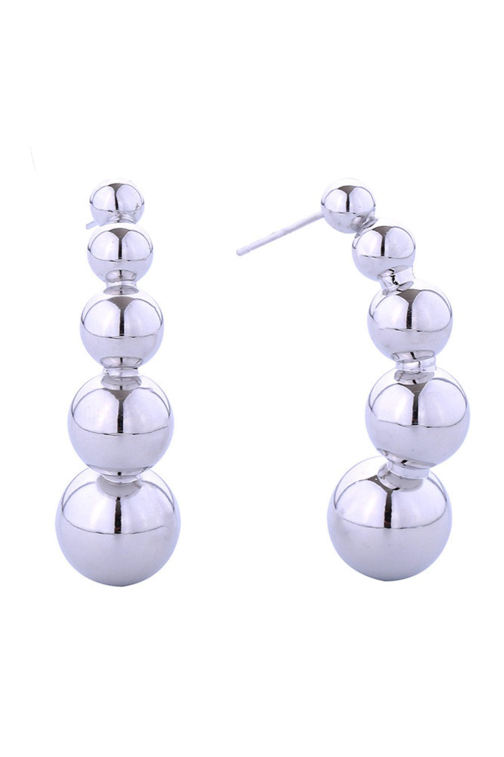 White Gold Elegant linear ball drop post earrings crafted in brass with a luxurious 14K gold and white dip finish. These hypoallergenic earrings feature a sleek design with a 3.7cm diameter, making them a versatile addition to any jewelry collection. Lead and nickel compliant for safe, comfortable wear. Perfect for everyday elegance or special occasions.