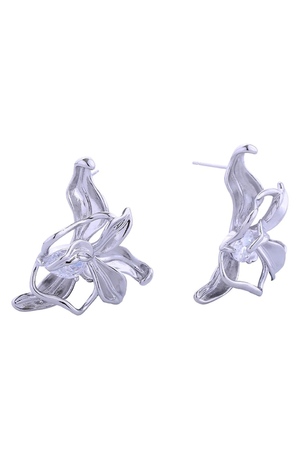 White Gold Delicate petite flower studs crafted in brass with a luxurious 14K gold and white dip finish. Each bloom features sparkling cubic zirconia pavé detailing for timeless elegance. At 3cm in diameter, these hypoallergenic post earrings are perfect for everyday wear and sensitive ears. Lead and nickel compliant for peace of mind.