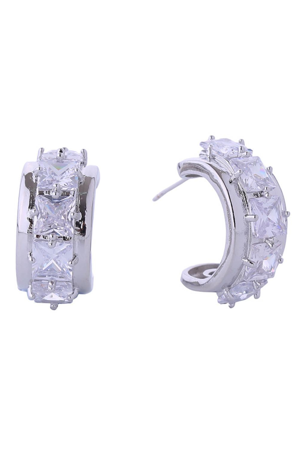 White Gold Elegant 14K gold and white gold dipped post earrings featuring brilliant princess cut cubic zirconia stones. Crafted from hypoallergenic brass, these 2.4cm earrings are perfect for sensitive skin. Lead and nickel compliant for safe, everyday wear. Made in Korea with quality craftsmanship. The timeless J-shape design offers a sophisticated look that transitions seamlessly from day to night.