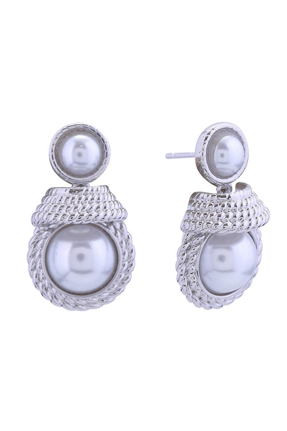 White Gold Elegant 14K gold and white dipped post earrings featuring dual lustrous pearls in a princess-inspired design. Crafted from hypoallergenic brass with pearl accents, these timeless studs measure 2.6cm in diameter and are perfect for everyday wear or special occasions. Lead and nickel compliant for safe, comfortable styling. A sophisticated addition to any jewelry collection.