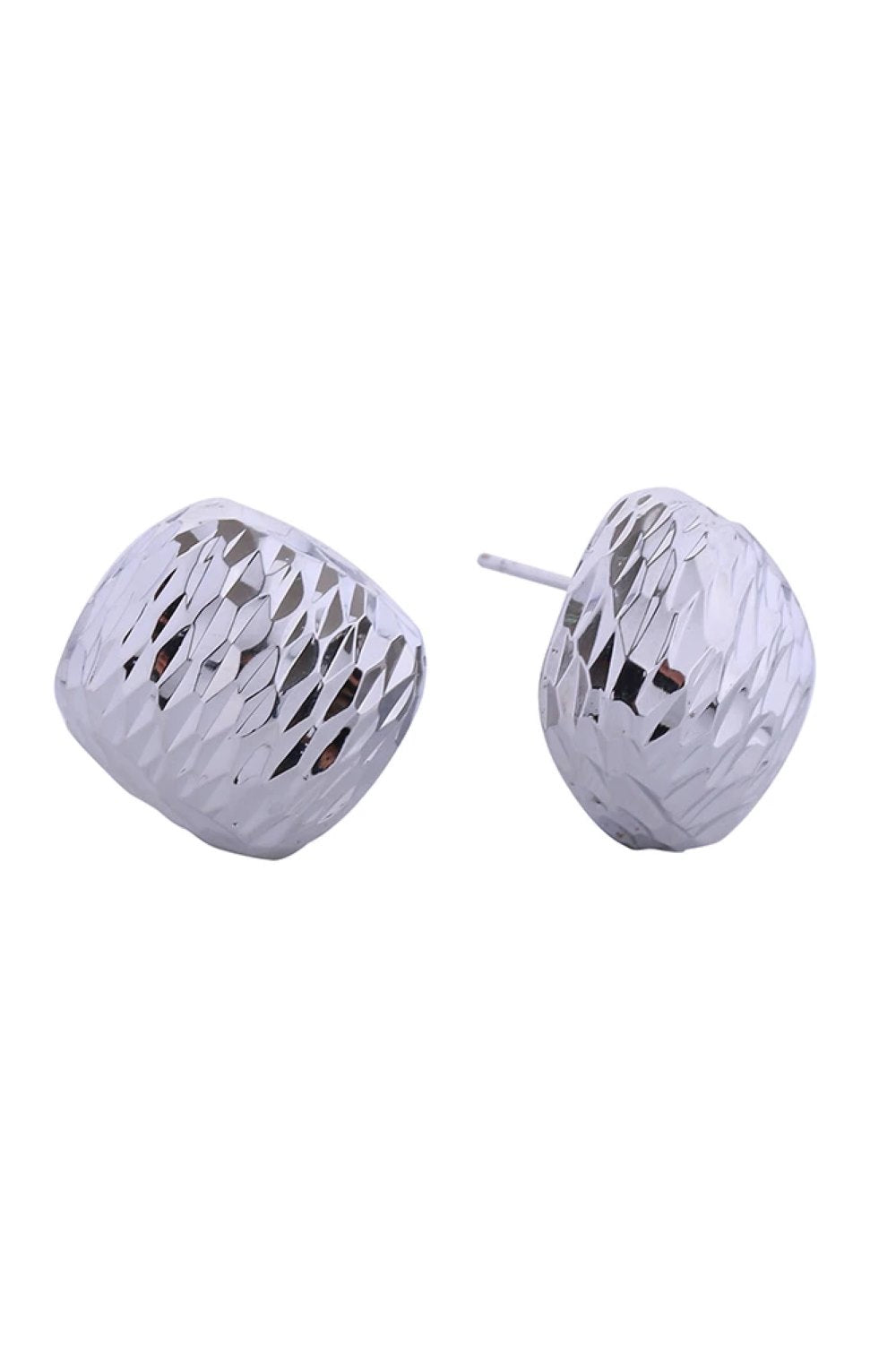 White Gold Elevate your everyday look with these stunning 14K Gold/White Gold dipped textured dome post earrings. Crafted from hypoallergenic brass, they're perfect for sensitive skin while delivering luxurious appeal. The beautifully textured dome design adds dimension and sophistication to any outfit. At 1.9cm in diameter, these earrings strike the perfect balance between statement and wearable.