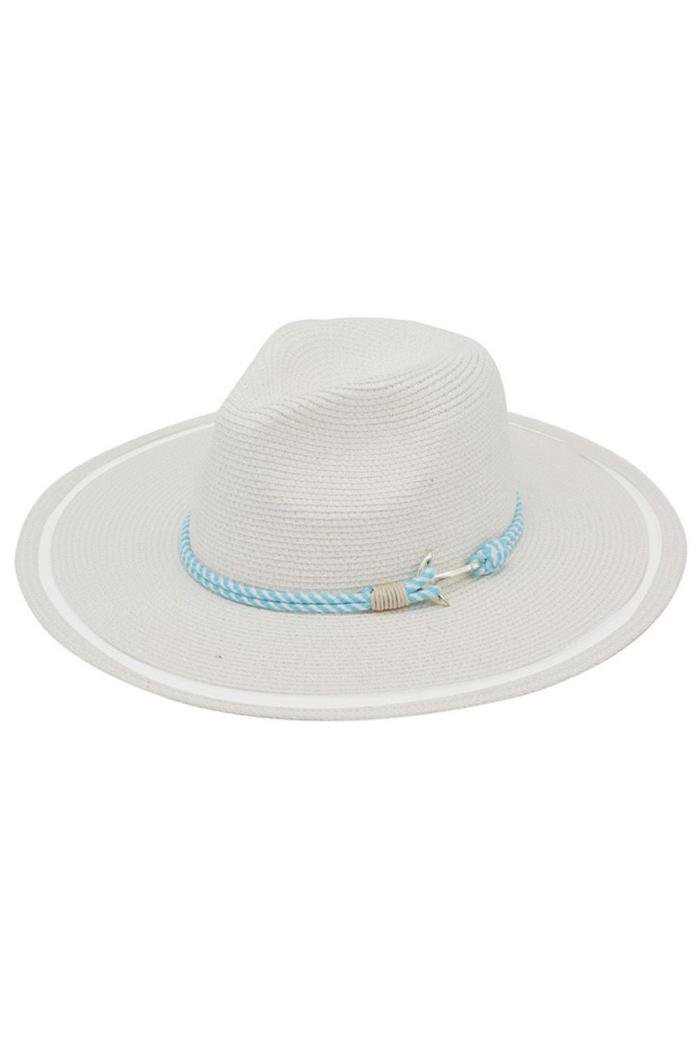 White Set sail in style with this charming nautical-inspired sun hat. Crafted from 100% paper, it offers lightweight breathability perfect for sunny days at the beach or poolside. The sheer brim provides sun protection while maintaining an airy feel, and the rope detailing with anchor accent adds a coastal touch to your warm-weather wardrobe. Ideal for protecting your face while embracing that breezy, seaside aesthetic.