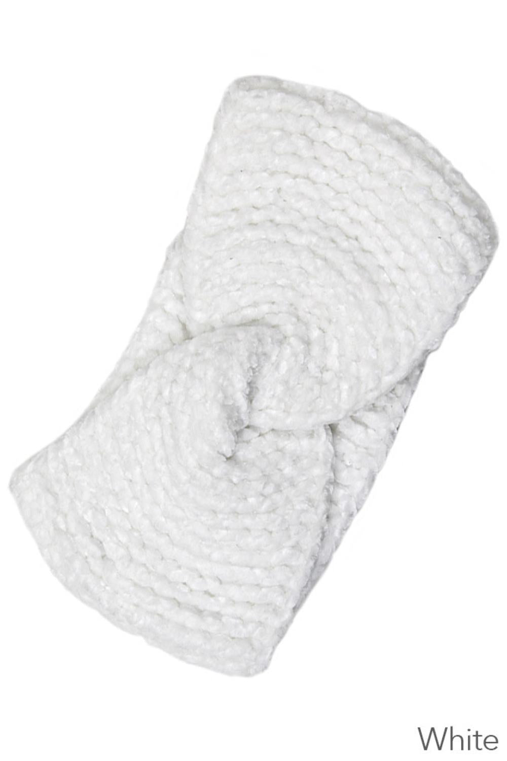 White Stay warm and stylish with this twisted solid knit headband. Crafted from 100% acrylic, it offers cozy comfort for chilly days while maintaining a sleek, modern look. The generous 5" x 8.6" size ensures a perfect fit for most head shapes. Versatile enough for casual outings, outdoor activities, or everyday wear—this essential accessory pairs effortlessly with any winter wardrobe.