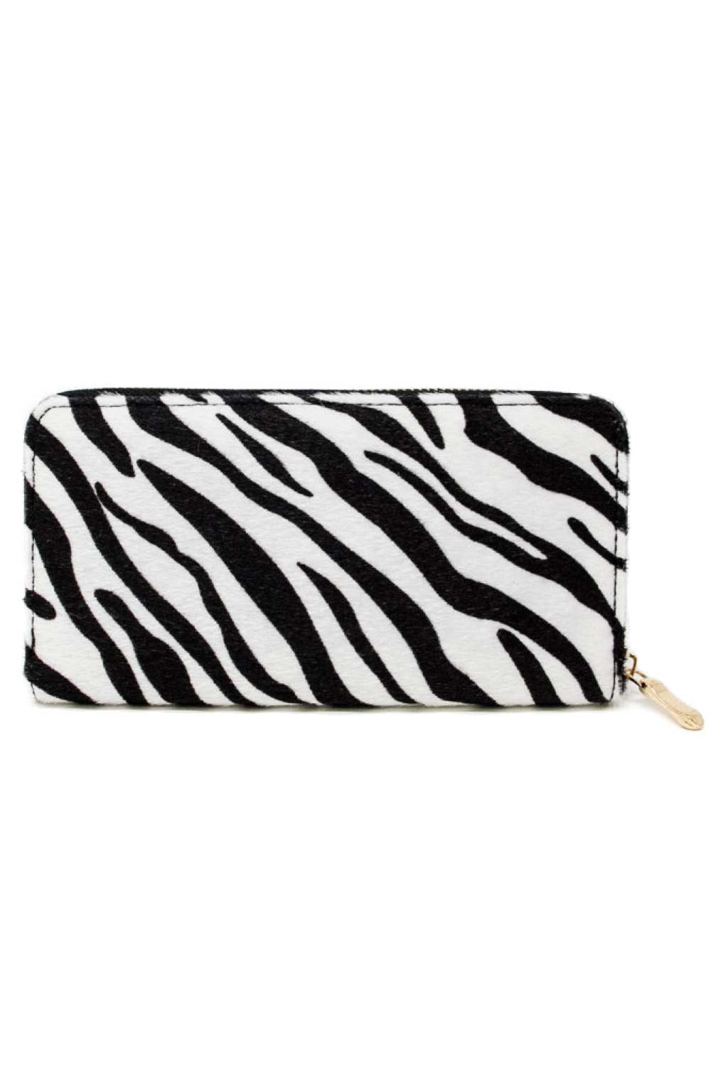White Make a bold statement with this eye-catching Zebra Print Faux Fur Wallet. Crafted from soft, luxurious 100% polyester faux fur, it combines style with everyday functionality. The compact 7.5" x 3.7" size fits perfectly in your pocket or bag, while the striking zebra print adds personality to any outfit. Perfect for keeping your cards, cash, and essentials organized in style.