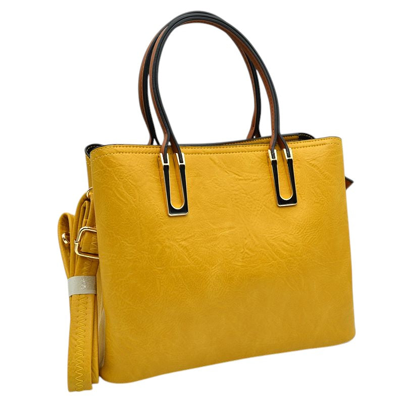 Solid Faux Leather Tote Bag Shoulder Bag
