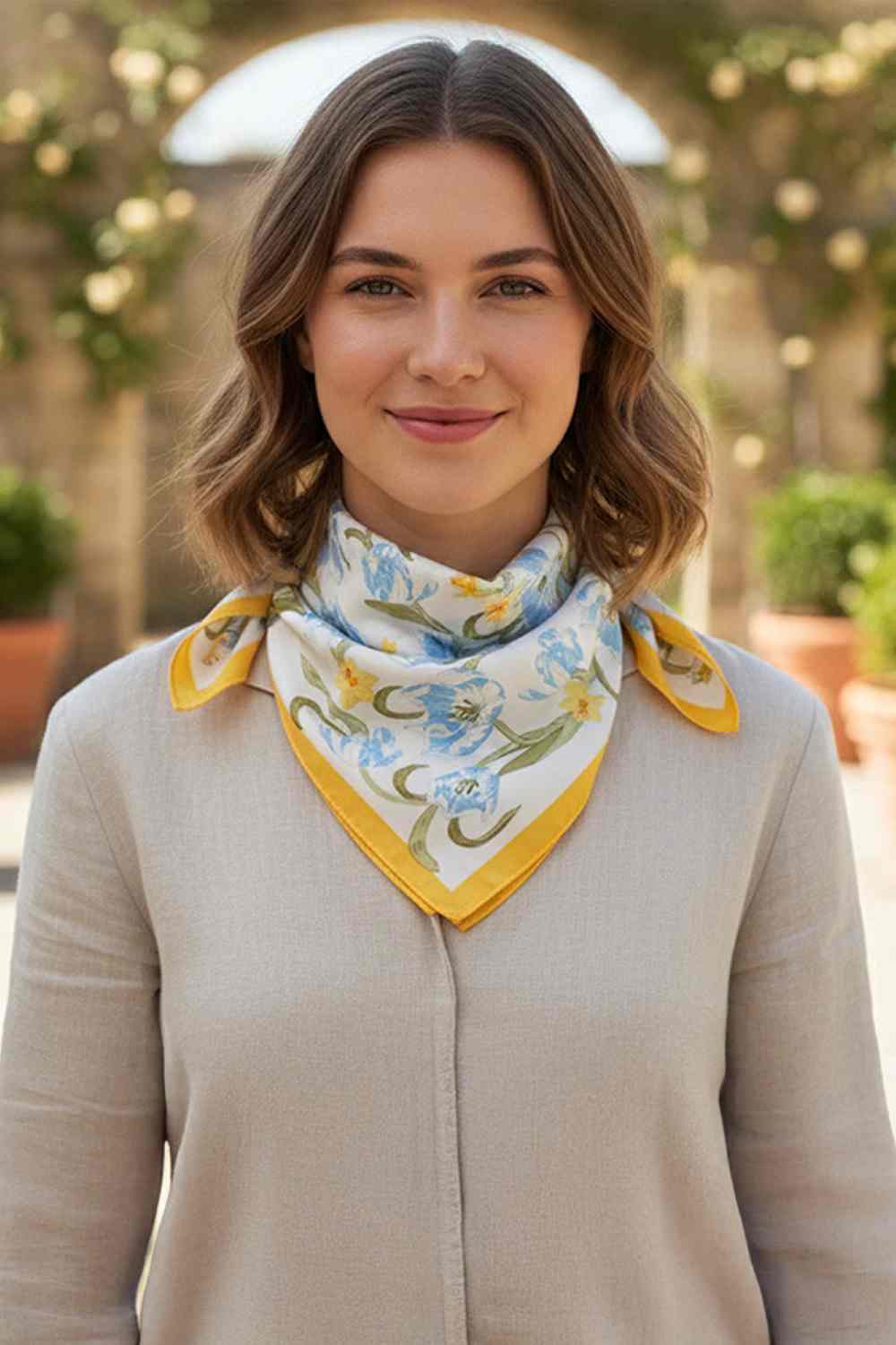 Yellow Elevate your accessory game with this versatile bandana scarf, featuring a rhythmical floral print that brings effortless style to any outfit. Crafted from 100% polyester, this lightweight, silky fabric drapes beautifully and feels luxurious against your skin. At 27.5" x 27.5", it's the perfect size to wear as a headscarf, neck wrap, or tied around your wrist. Its smooth texture and all-season weight make it ideal for layering in cooler months or wearing solo when temperatures rise. Whether you're dr