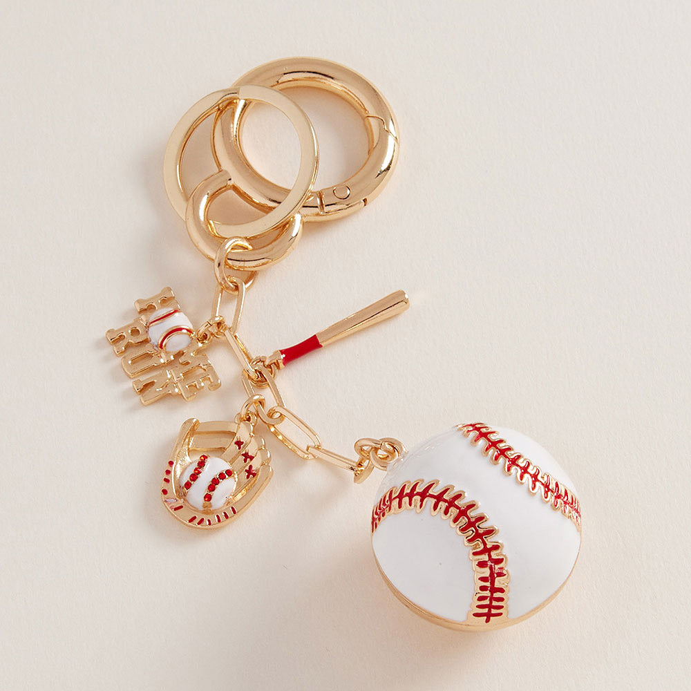 Red, White Baseball Keychain / Bag Charm