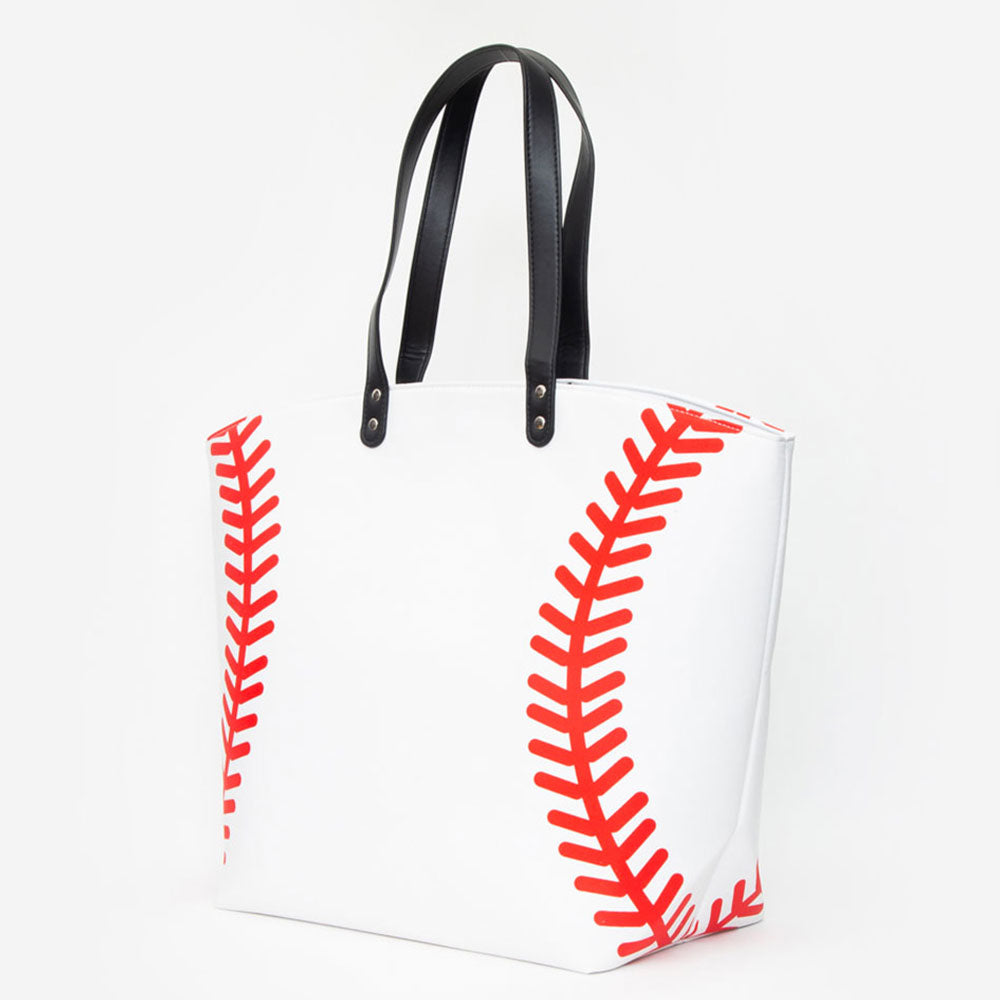 White Baseball Stitch Large Tote Bag / Shoulder Bag