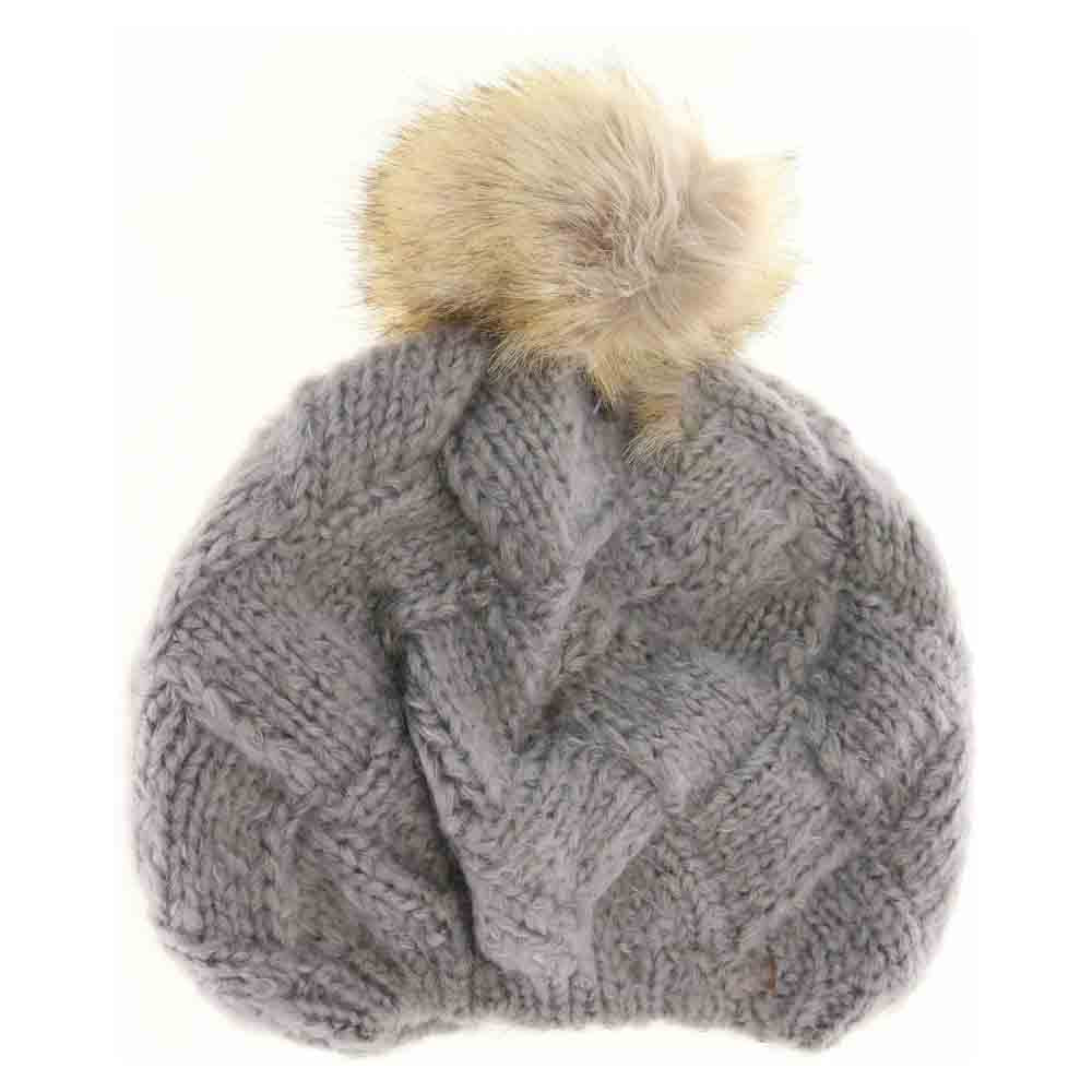 Basket Weaved Knitted C.C Beret - Light Grey - Beret Hats
