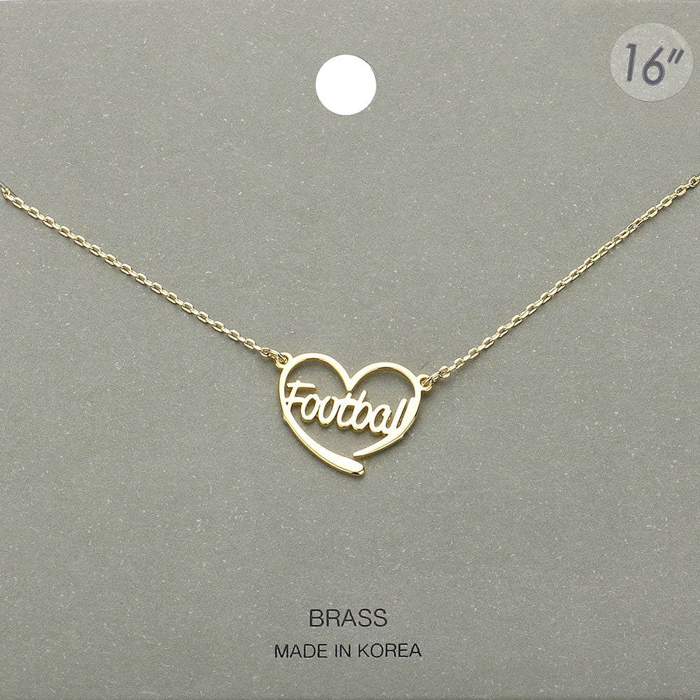Gold Brass Metal Football Heart Pendant Necklace