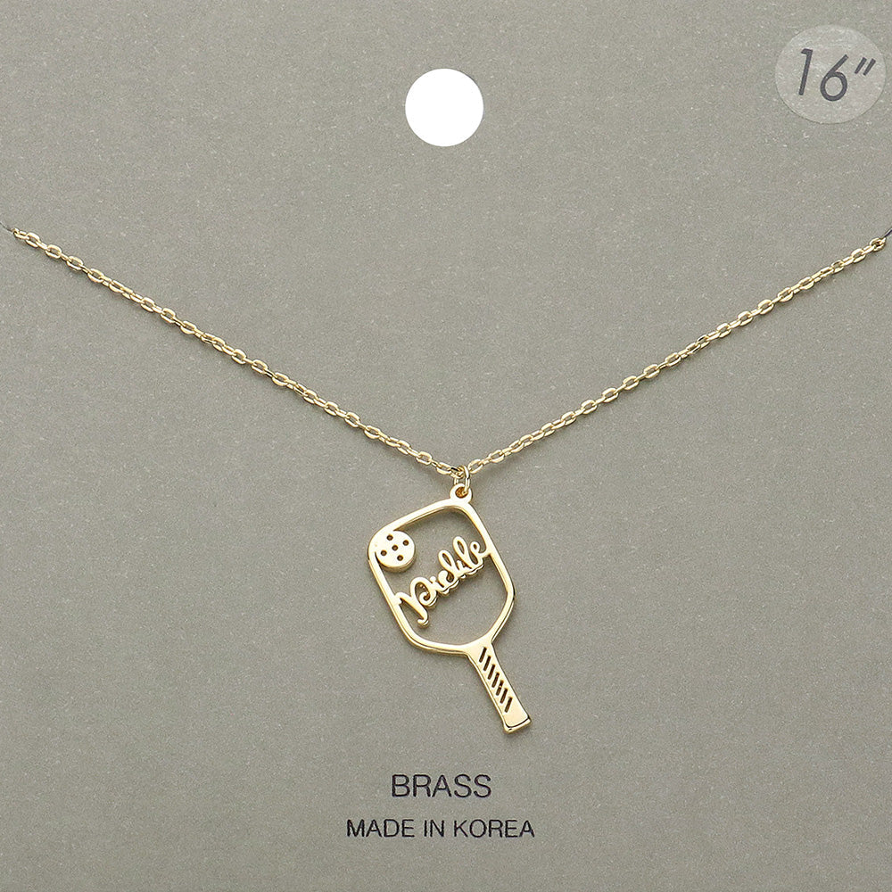 Gold Brass Metal Pickleball Pendant Necklace