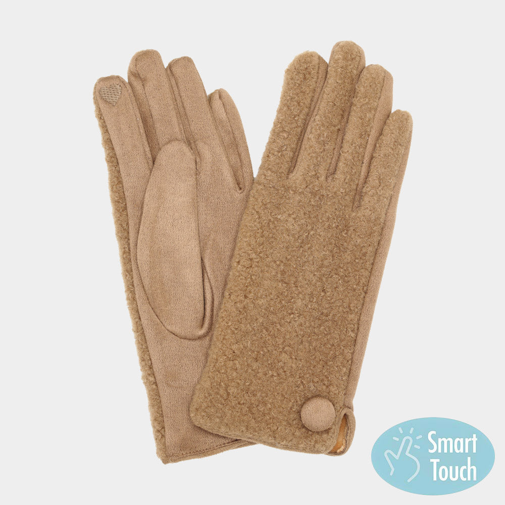 Taupe Button Soft Smart Touch Winter Gloves