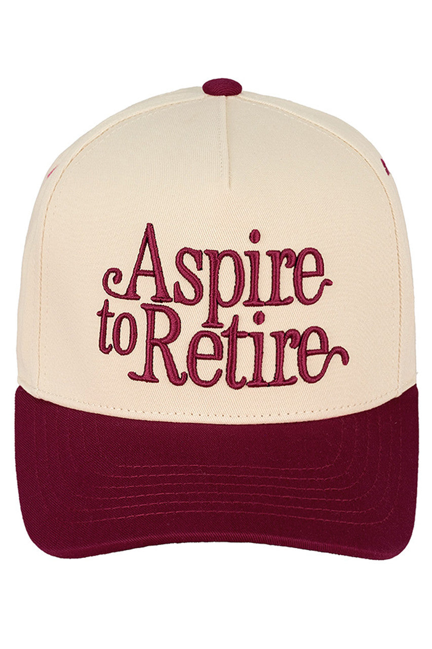 Burgundy C.C ASPIRE TO RETIRE Embroidered Baseball Cap combines classic style with durable craftsmanship. Featuring high-quality embroidery, this cap offers a refined look while providing comfortable wear for everyday use. Its adjustable fit ensures versatility, making it an ideal accessory for casual outings or outdoor activities. Designed for those who appreciate both function and fashion, this cap is a reliable choice to complement your wardrobe.