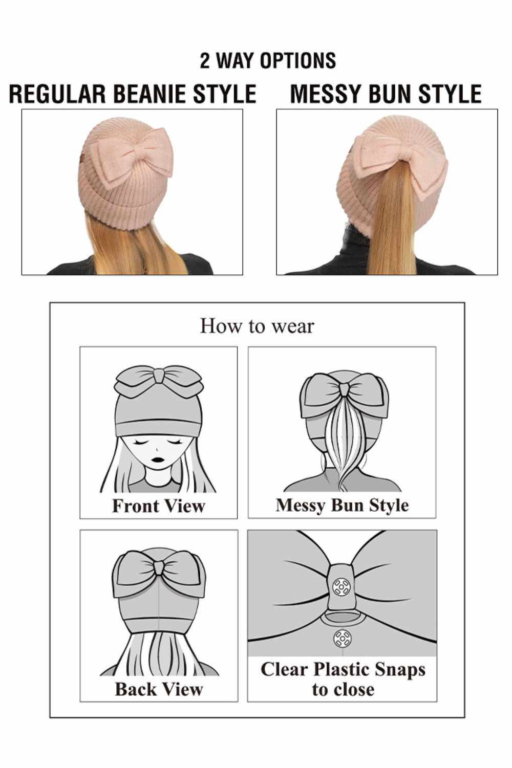 C.C Messy Bun Bow Beanie with Sequins Winter Hat - Beanie Hats
