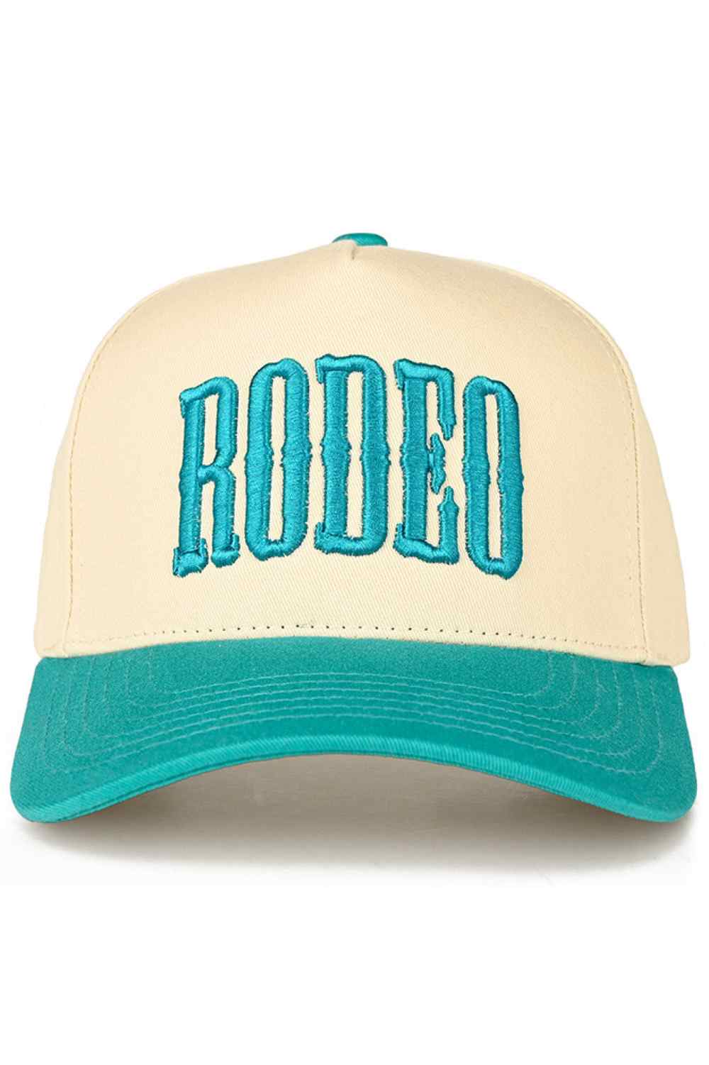 Turquoise C.C RODEO Letter Embroidered Snapback Trucker Hat features meticulously embroidered lettering that maintains its definition through extended wear. The structured front panels provide shape retention, while the breathable mesh back optimizes ventilation. The precision-engineered snapback closure delivers incremental sizing adjustments for optimal comfort, making it suitable for both casual wear and authentic rodeo environments.