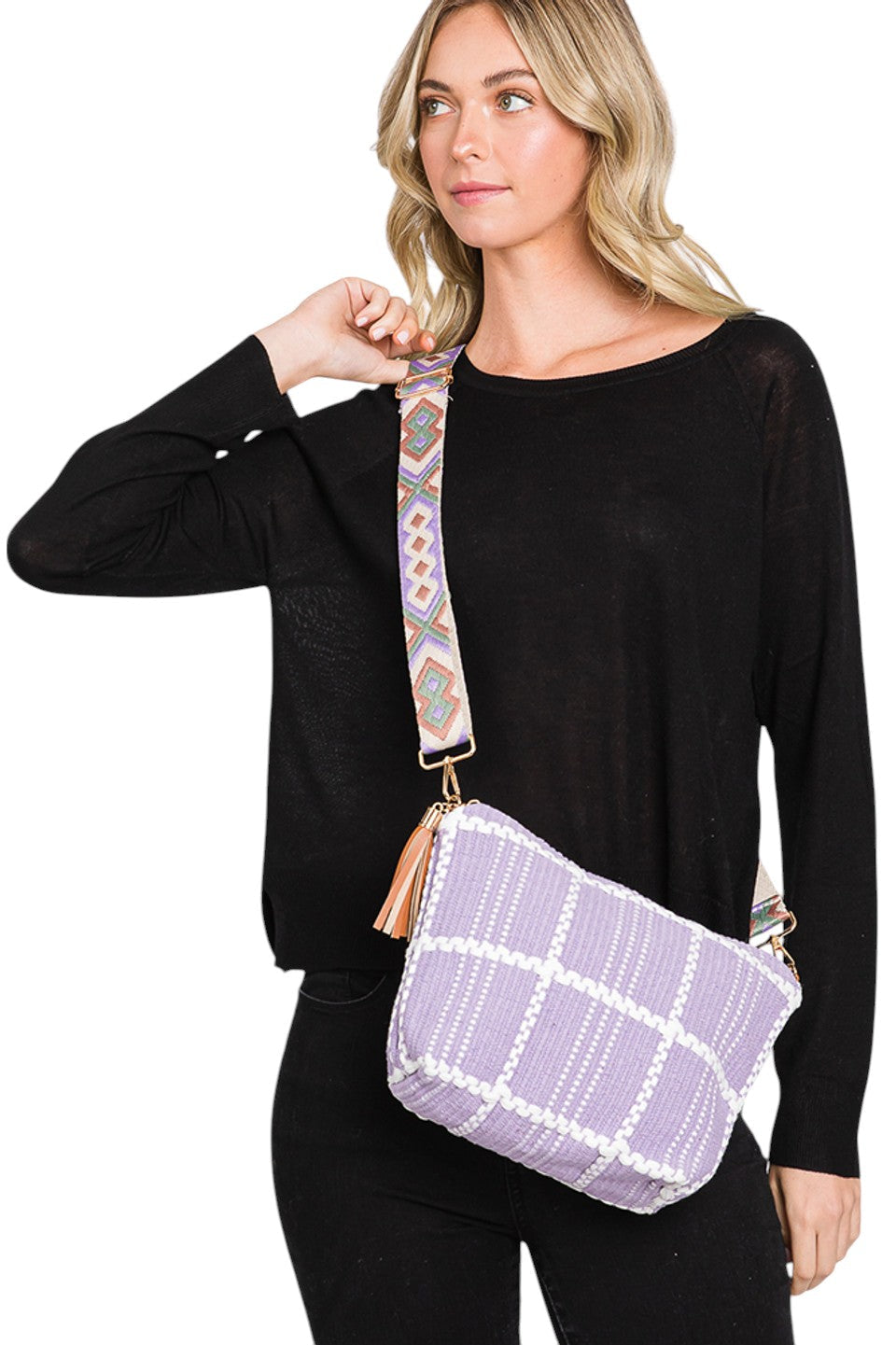 Purple Checked Pattern Tassel Crossbody Bag combines classic design with practical functionality. Featuring a timeless checked pattern and a stylish tassel accent, this bag offers a sophisticated look suitable for various occasions. Its compact crossbody silhouette ensures comfortable, hands-free wear while providing enough space to carry your essentials securely. Crafted with attention to detail and durable materials, it’s an expert choice for those seeking both elegance and everyday convenience.