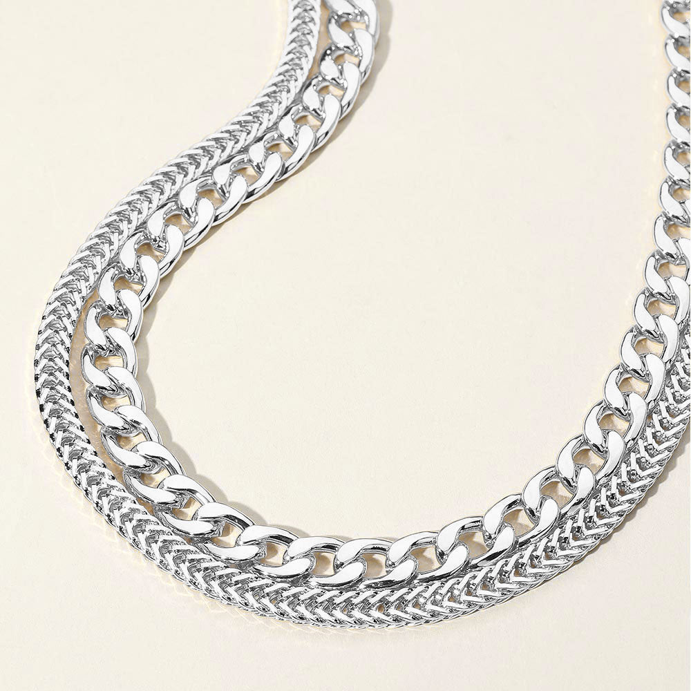 Silver Chunky Double Layered Chain Necklace