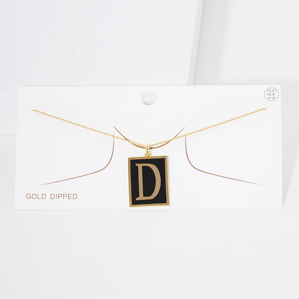 Gold -D- Gold Dipped Enamel Rectangle Initial Monogram Pendant Necklace