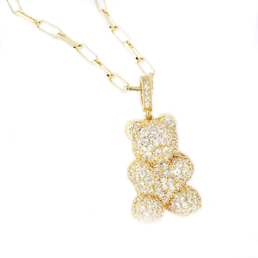 Gold Dipped CZ Embellished Metal Bear Pendant Necklace, Wear together or separate according to your event, versatile enough for wearing straight through the week, perfectly lightweight for all-day wear, coordinate with any ensemble from business casual to everyday wear, the perfect addition to every outfit.