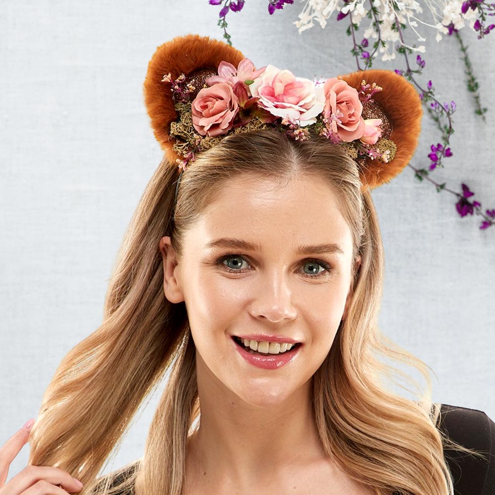 Brown Flower Faux Fur Animal Ears Headband