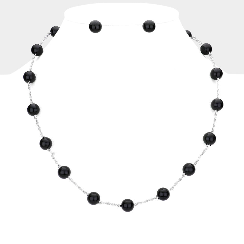Black, Silver Glass Ball Station Necklace