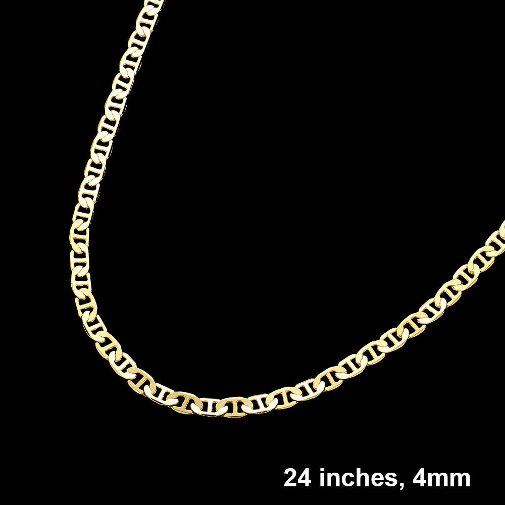Gold Gold Plated 24 Inch 4mm Mariner Metal Chain Necklace