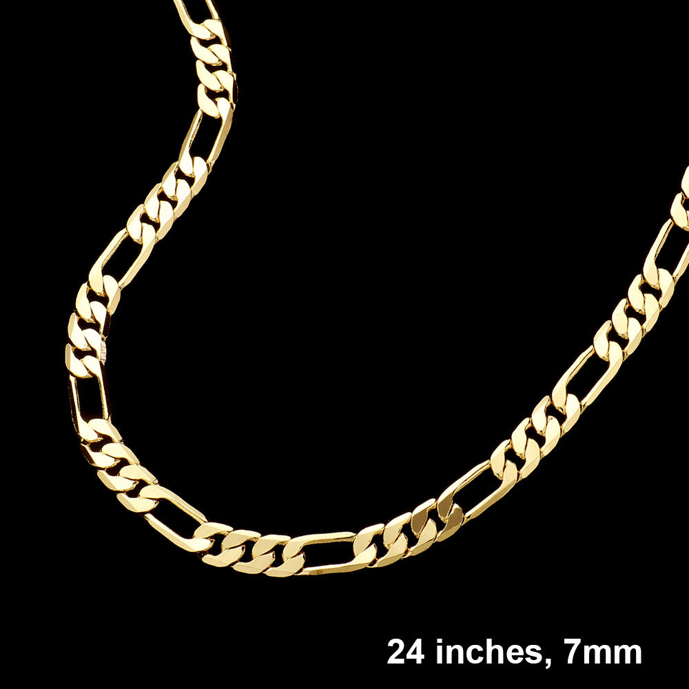 Gold Gold Plated 24 Inch 7mm Figaro Metal Chain Necklace