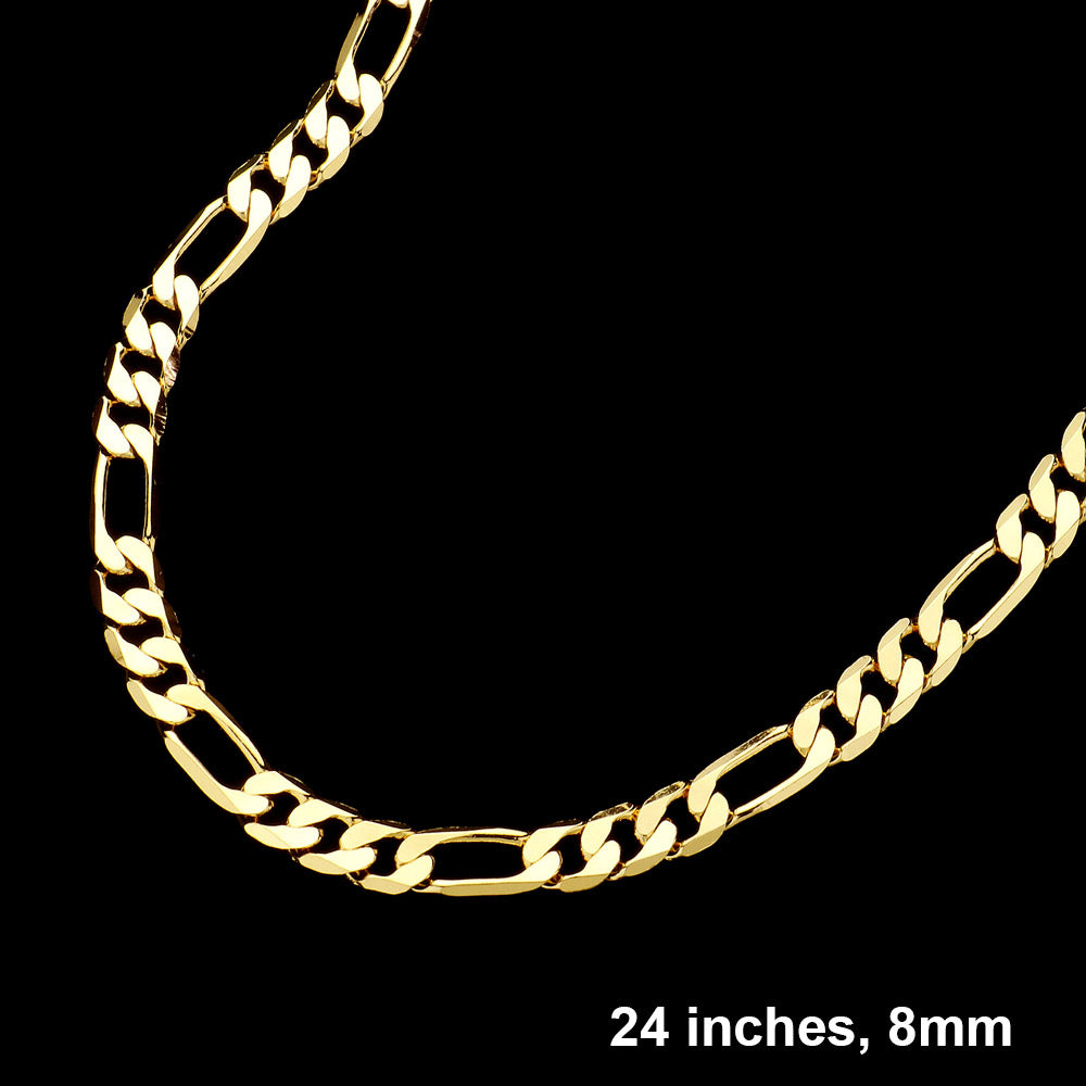 Gold Gold Plated 24 Inch 8mm Figaro Metal Chain Necklace