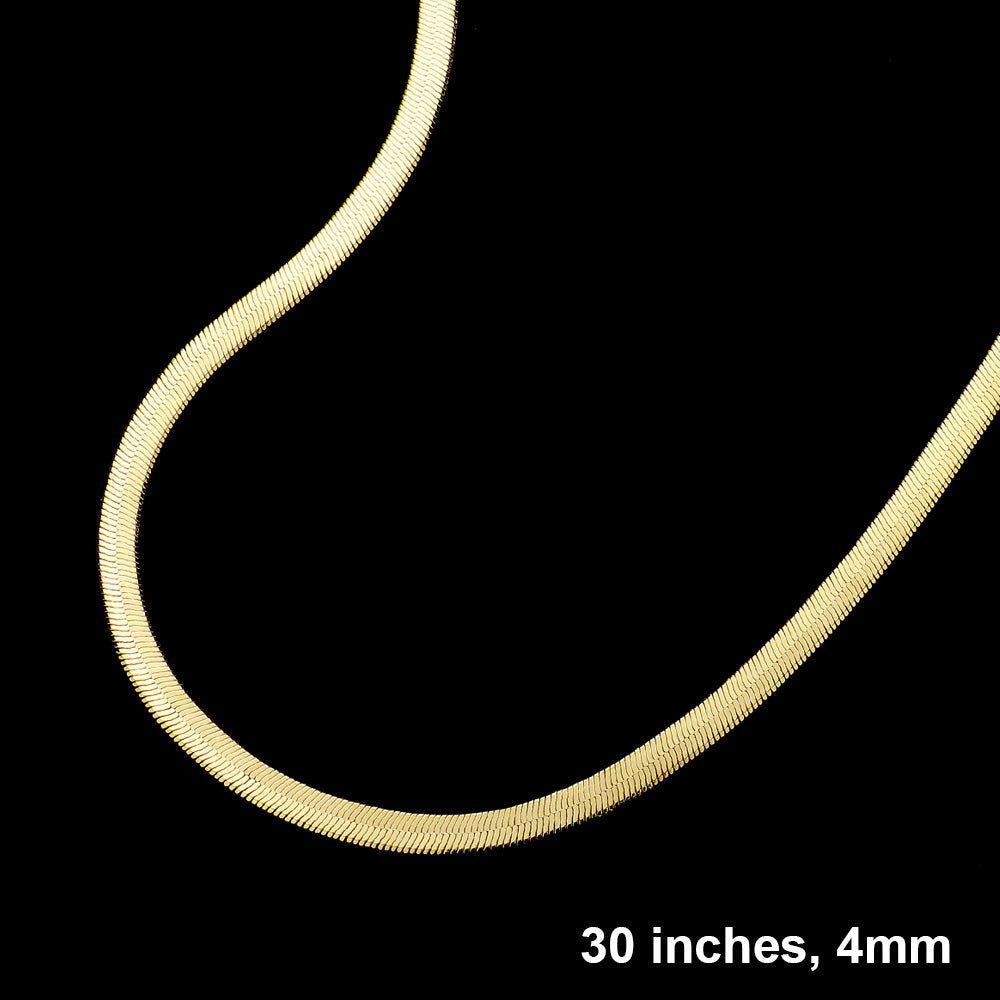 Gold Gold Plated 30 Inch 4mm Herringbone Metal Chain Necklace