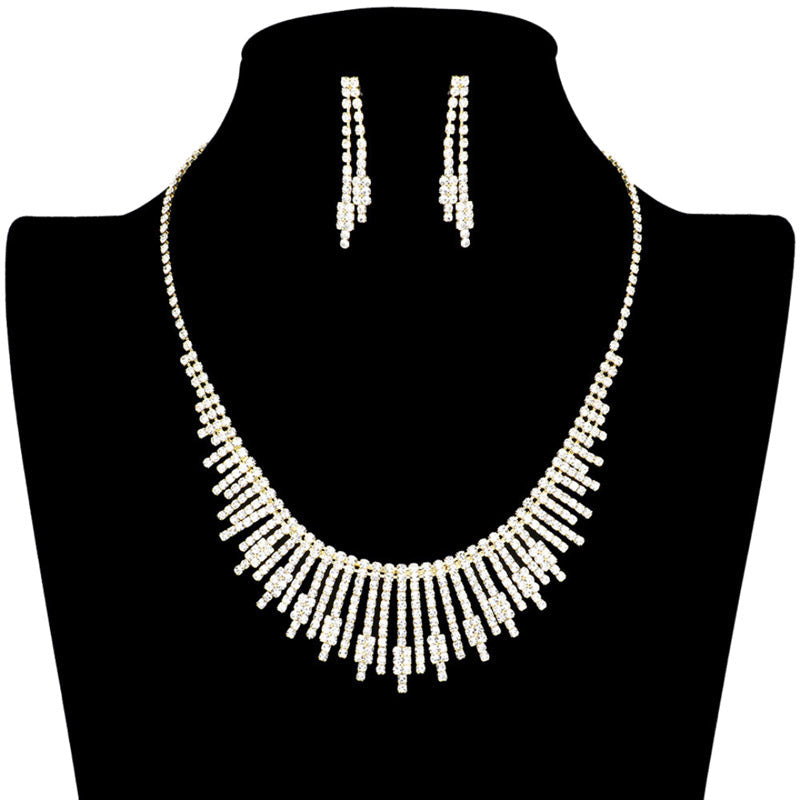 Bling Rhinestone Pave Fringe Statement Necklace Earring Set